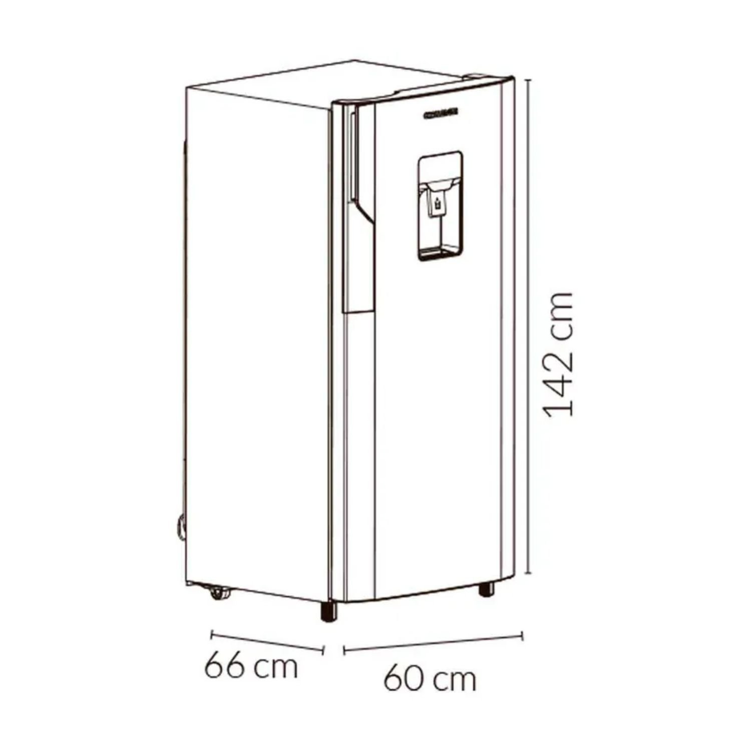 Nevera Challenger 256 litros, vista lateral con altura de 142 cm
