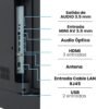 Panel de conexiones del Televisor Challenger 50 pulgadas: 3 entradas HDMI, entrada LAN RJ45, audio óptico y antena