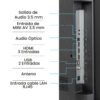 Panel de conexiones del Televisor Challenger 55 pulgadas: 3 entradas HDMI, 2 USB, audio óptico y antena