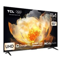 Televisor TCL 65 pulgadas UHD Google TV, vista en ángulo