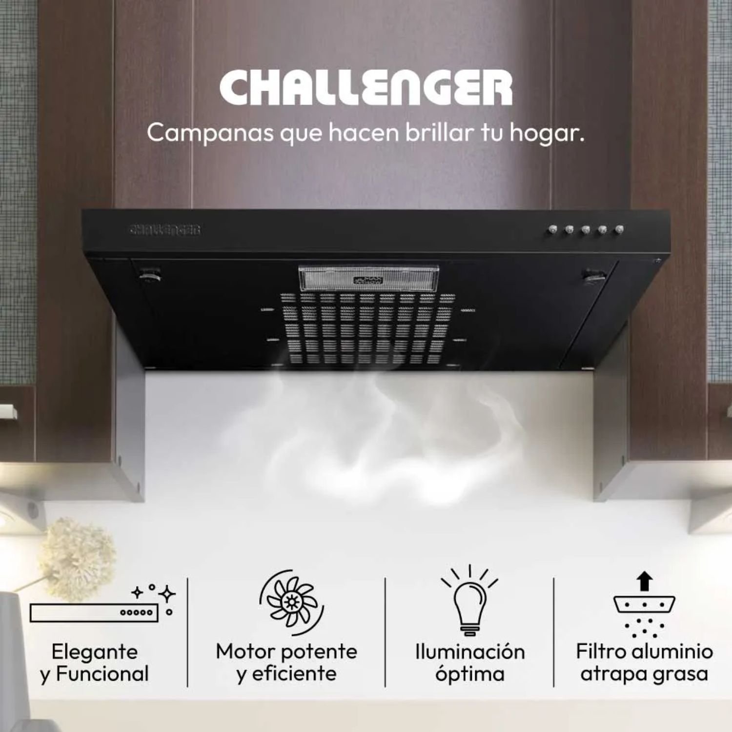 Campana Challenger CX4310 negra, campanas que hacen brillar tu hogar