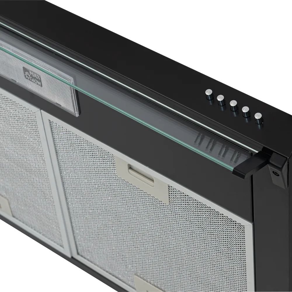 Iluminación halógena y controles de la campana Challenger CX4572 negra
