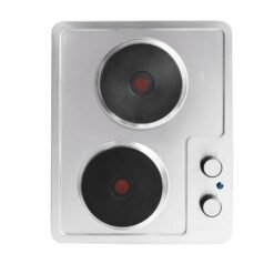 Estufa eléctrica empotrable Challenger de 2 puestos, vista frontal en acero inoxidable