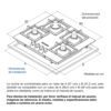 Ficha de dimensiones de instalación de la estufa empotrable a gas Challenger SQ6762AE