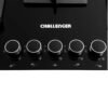 Detalle de las perillas de control y logo Challenger en la estufa empotrable a gas