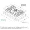 Ficha de dimensiones del producto y de instalación de la estufa empotrable a gas Challenger SQ6778AE