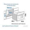 Plano de dimensiones de instalación en mueble base del horno Challenger HE2502