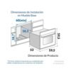 Plano de dimensiones de instalación en mueble base del horno Challenger HG2560