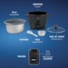 Accesorios de la arrocera Oster: olla extraíble, cuchara, taza medidora y tapa de vidrio refractario