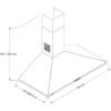 Plano de dimensiones de la campana Whirlpool WAI95ARHWF, altura ajustable entre 69 y 89cm