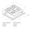 Plano de dimensiones de la cubierta a gas Whirlpool AKT700IXL, 59 x 51 cm