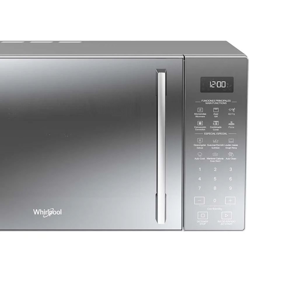 Microondas 4 en 1 Whirlpool WM3911D con panel touch y pantalla LED vista lateral