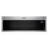 Microondas Whirlpool WML75011HZ de bajo perfil para montaje sobre estufa en acero inoxidable, vista frontal