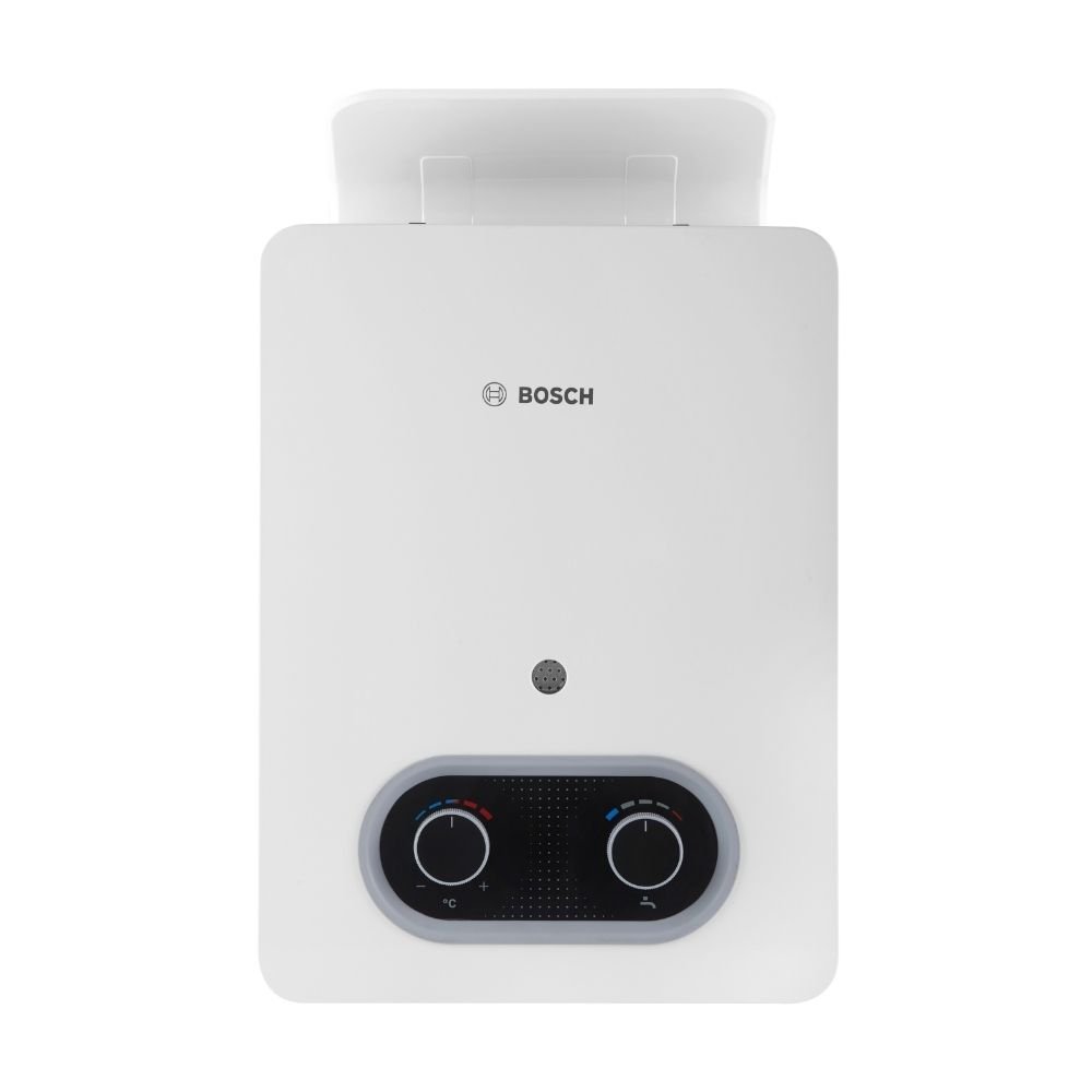 Calentador de paso a gas natural Bosch Therm 1200 5,5 litros sin ducto con deflector vista frontal
