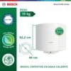 Medidas y peso del calentador de acumulación Bosch 50 litros: 62,2 cm de alto, 44 cm de diámetro y 15 kg