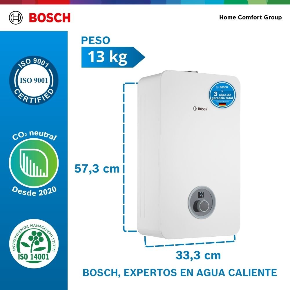 Medidas y peso del calentador Bosch Instant Therm 2400 F 11 litros: 57,3 cm y 13 kg
