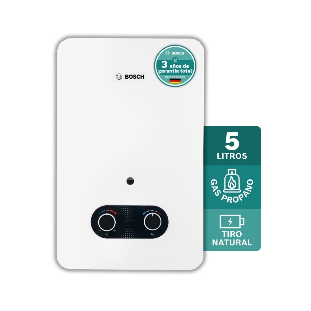 Calentador Bosch 5 litros gas propano tiro natural con 3 años de garantía