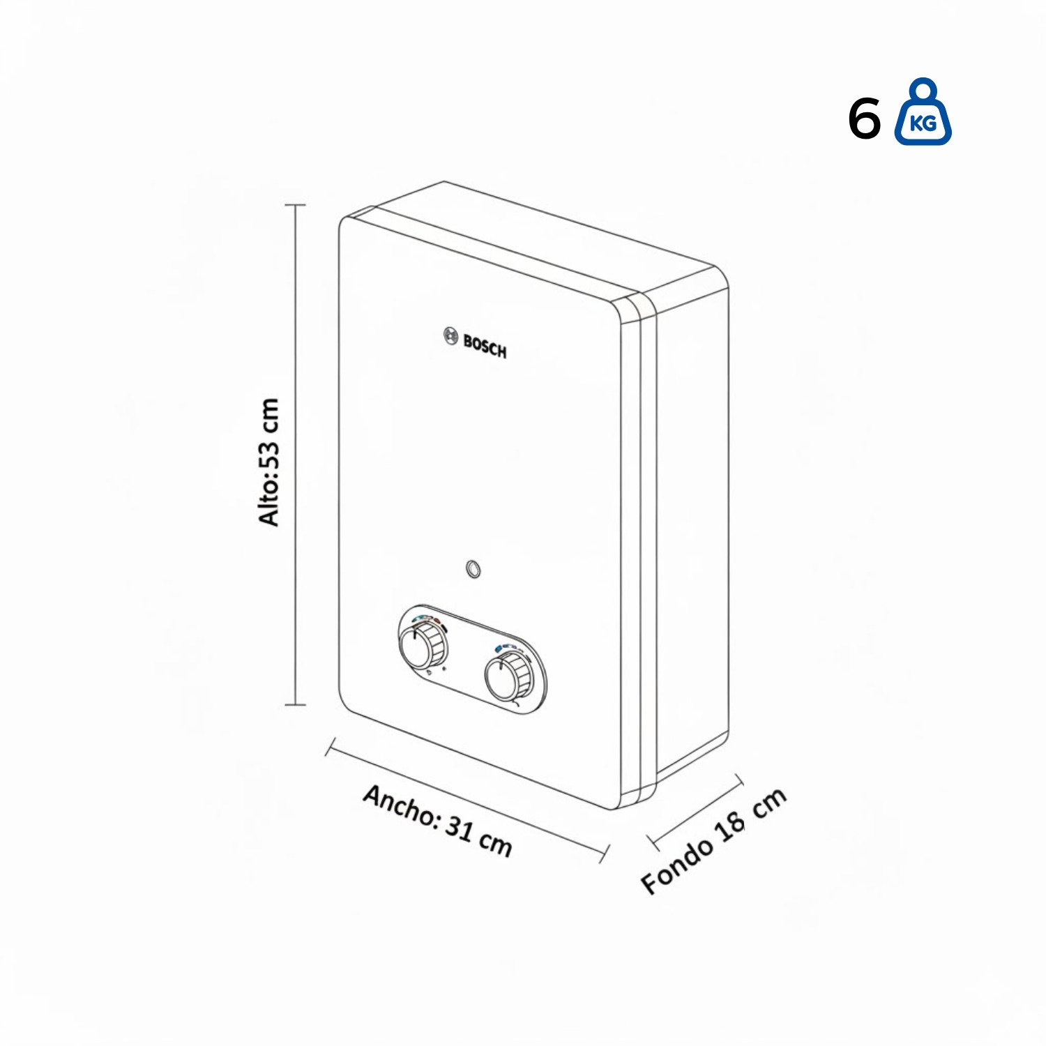Medidas y peso del calentador Bosch Vital Therm 1500 5 litros