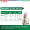 Tabla de potencia, voltaje y puntos de agua de los calentadores eléctricos de paso Bosch