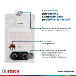 Calentador Bosch Essential 6 litros compacto para espacios pequeños con ducto incluido