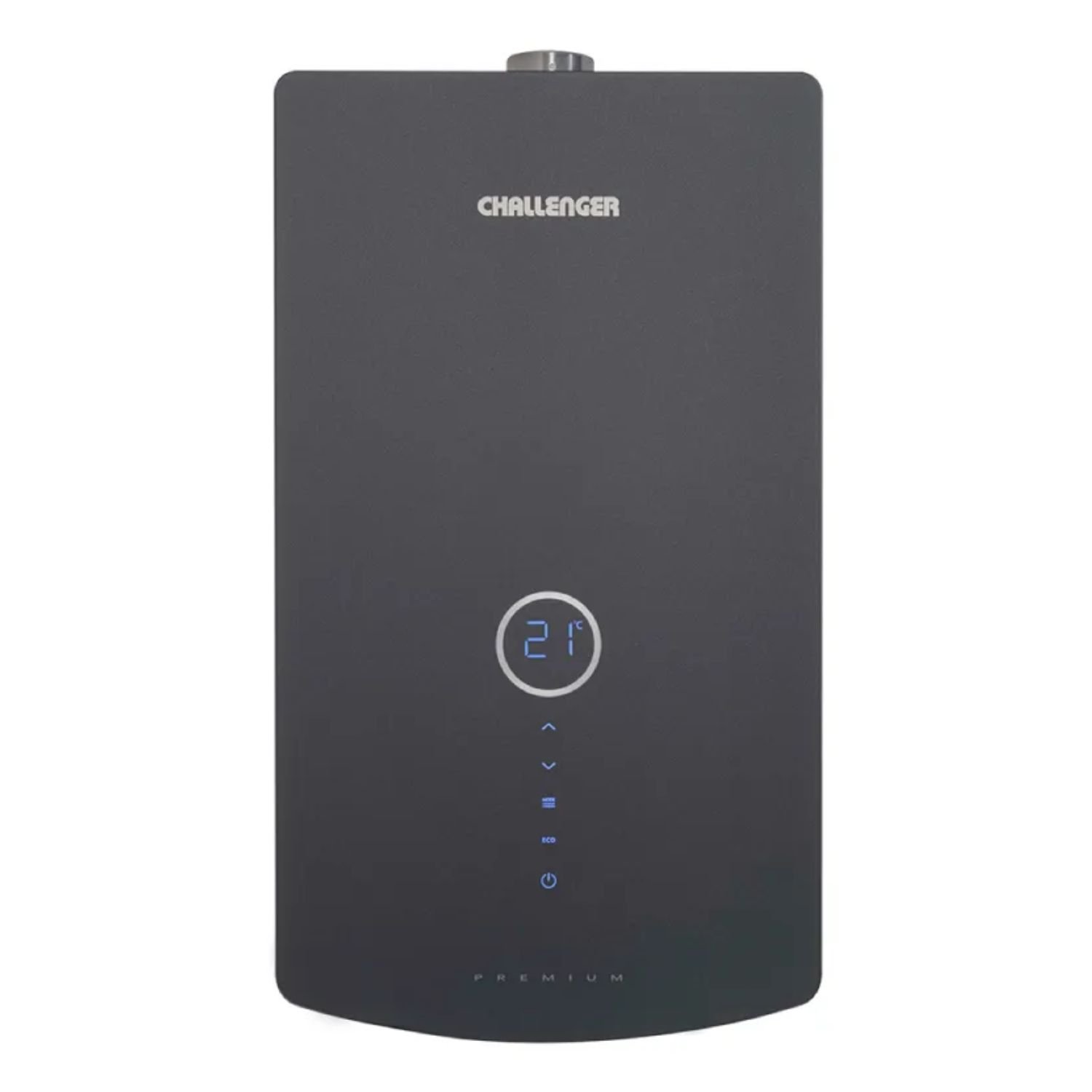 Calentador de paso a gas natural Challenger WHD-7116 16 litros tiro forzado vista frontal negro