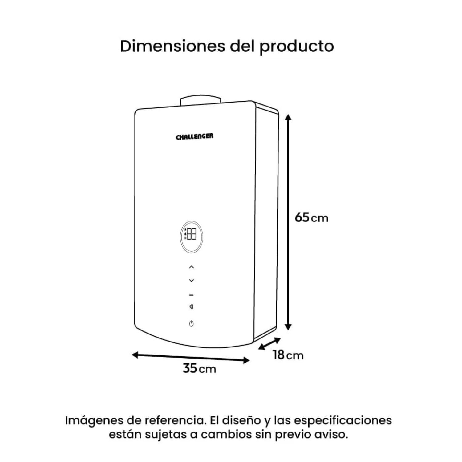 Medidas del calentador de paso Challenger WHD-7116 16 litros