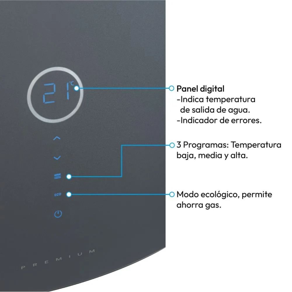 Panel digital del calentador Challenger WHD-7125 con 3 programas de temperatura y modo ecológico