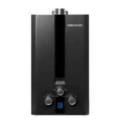 Calentador de paso a gas natural Challenger WHF-7062 6 litros tiro forzado vista frontal negro