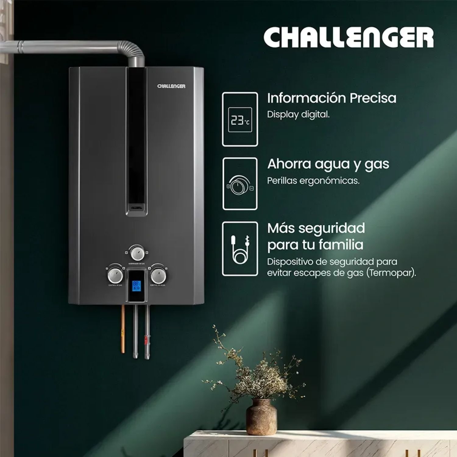 Calentador Challenger 10 litros con display digital ahorro de agua y gas y más seguridad