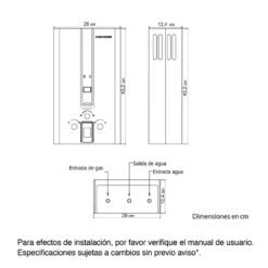 Medidas y conexiones del calentador Challenger WHN-7060 6 litros