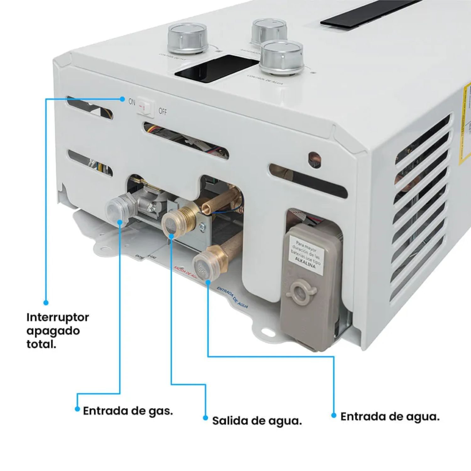 Conexiones de gas y agua del calentador Challenger WHN-7216