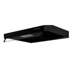 Campana Challenger 60 cm negra con visera de vidrio CX4300 vista en ángulo