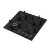 Estufa de empotrar Challenger SAU6769 vidrio negro con parrillas de hierro vista en ángulo