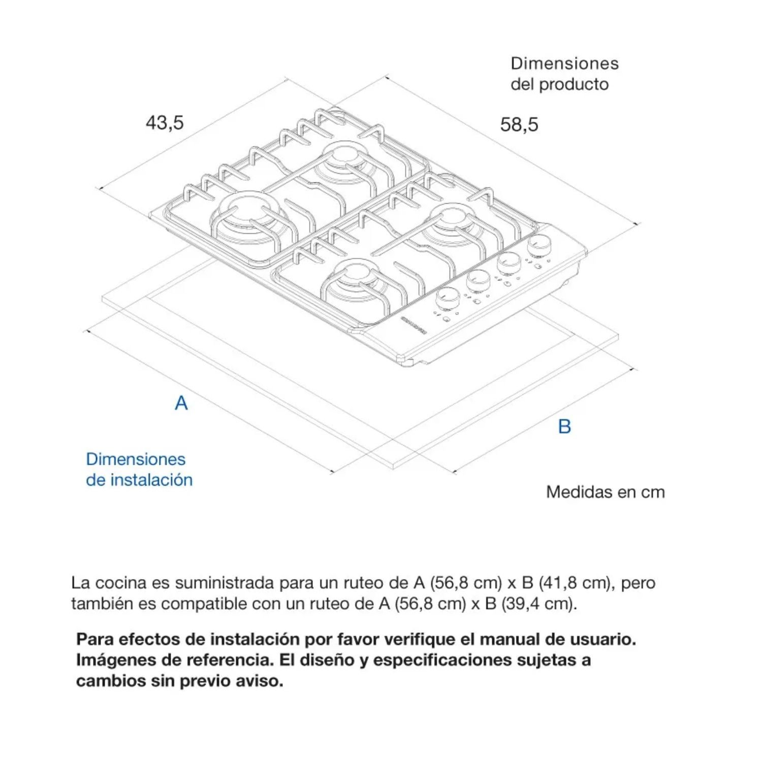 Dimensiones de instalación de la estufa empotrable Challenger SP5040