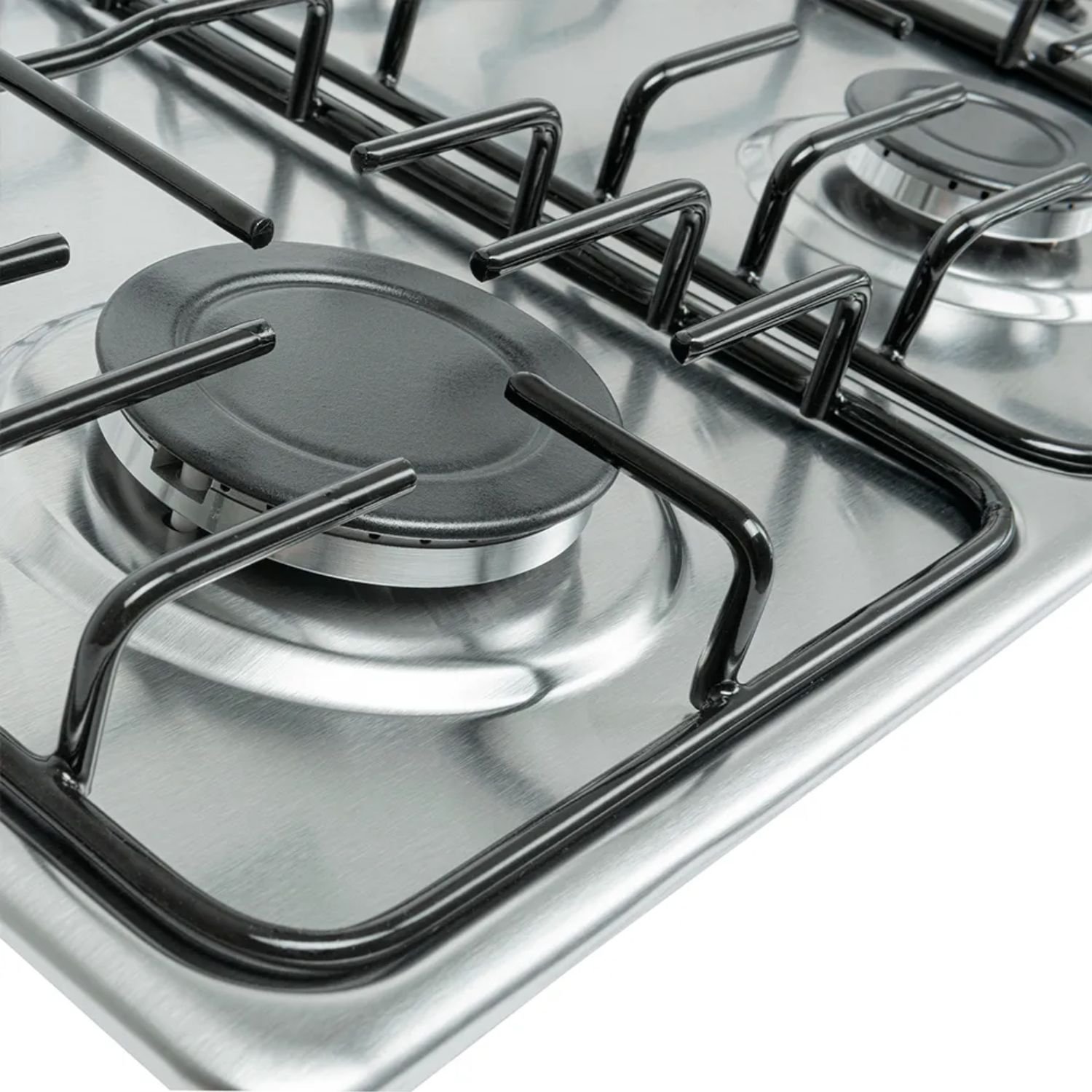 Quemadores y parrillas de la estufa Challenger SP6043 inox vista en ángulo