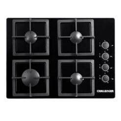 Estufa de empotrar Challenger SQ6759 cristal negro con parrillas de hierro fundido vista superior