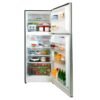 Nevera Challenger 470 litros abierta con alimentos en refrigerador, congelador y anaqueles