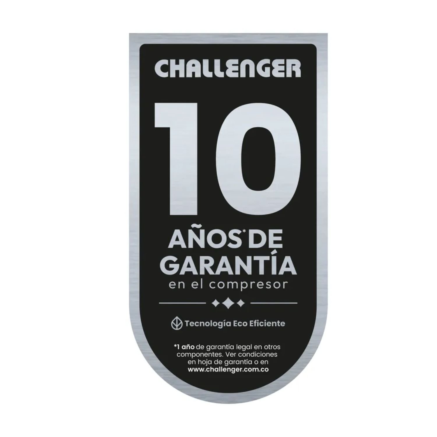 Sello de 10 años de garantía en el compresor de la nevera Challenger CR-470