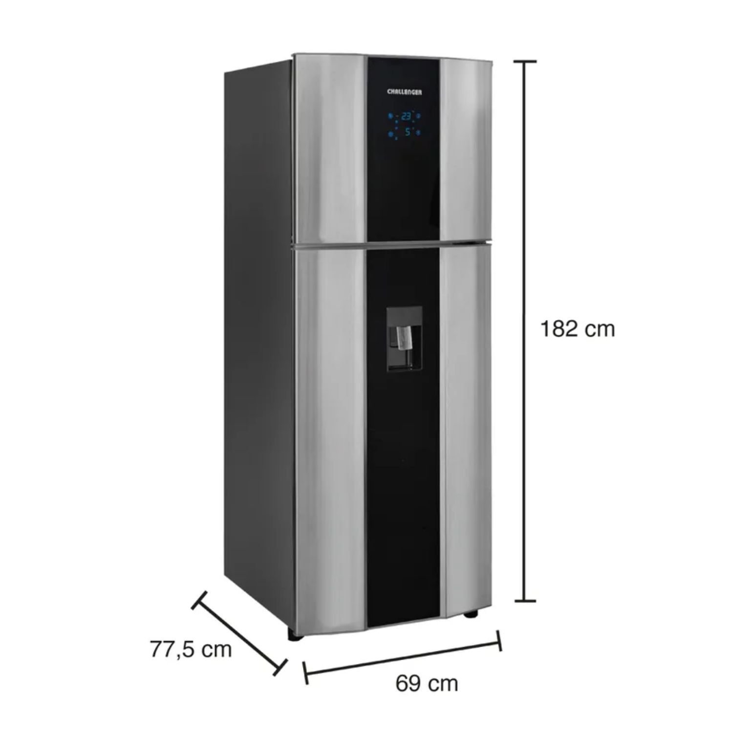 Medidas de la nevera Challenger CR-470: 182 cm de alto, 69 cm de ancho y 77,5 cm de fondo