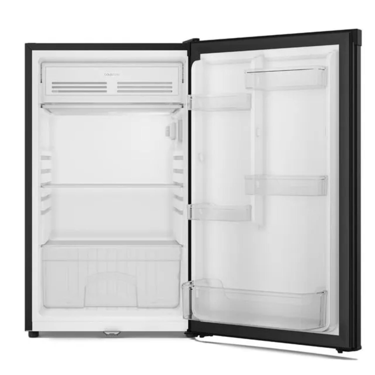 Interior del minibar Electrolux 122 litros con estantes de vidrio y puerta abierta