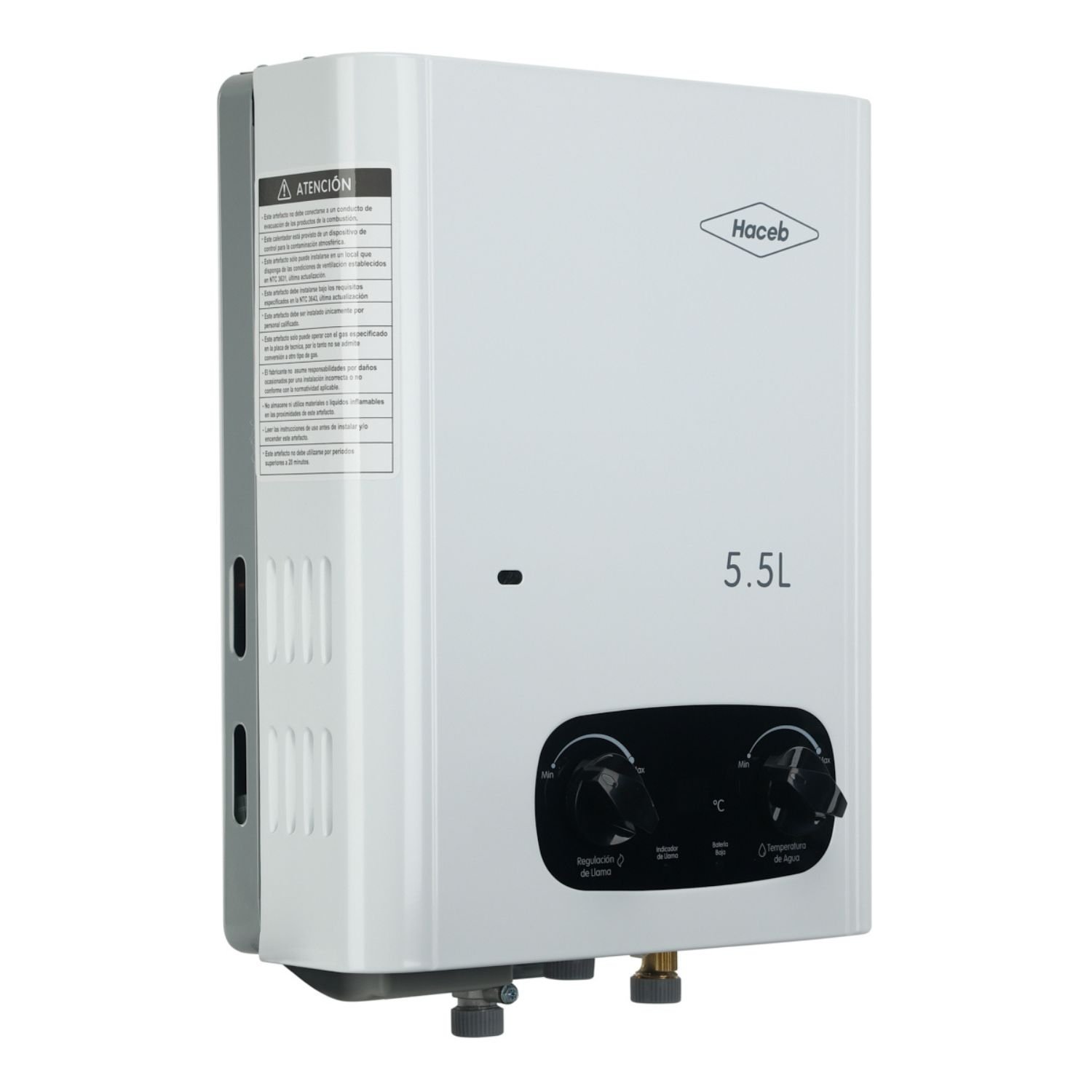 Calentador Haceb Bambú 5,5 L tiro natural vista lateral izquierda