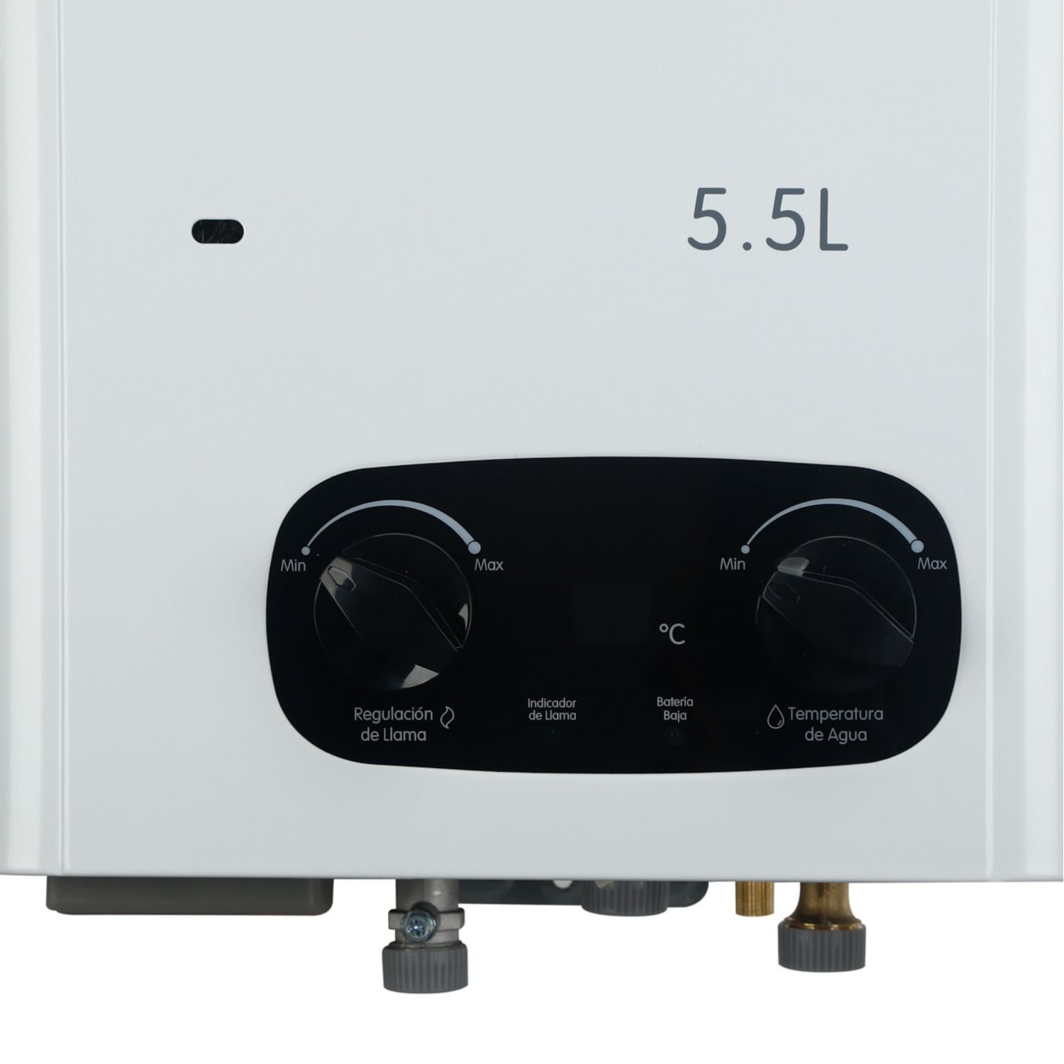 Panel de control del calentador Haceb Bambú 5,5 L con display digital y perillas