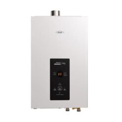 Calentador de paso modulante Haceb 15 litros gas natural tiro forzado vista frontal
