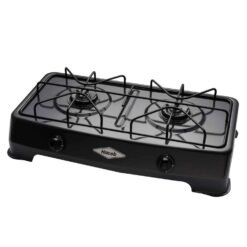 Cocineta Haceb de 2 puestos a gas natural con mesa porcelanizada vista en ángulo