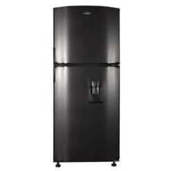 Nevera Haceb No Frost 243 litros gris plomo, vista frontal con dispensador de agua y manija integrada