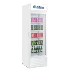 Vitrina refrigerada Inducol 217 litros blanca VV-220BL1 con puerta de vidrio, exhibiendo bebidas