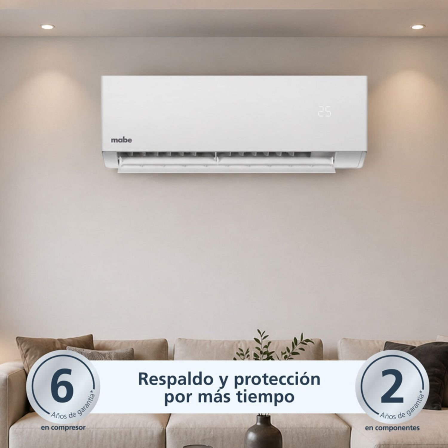 Aire acondicionado Mabe Convencional 12.000 BTU instalado en pared de sala