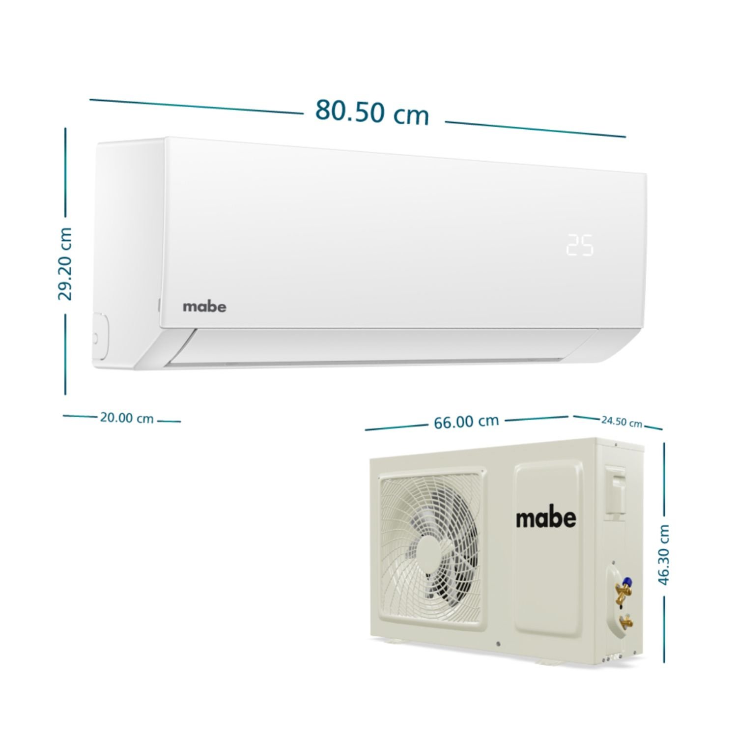 Medidas unidad interior y exterior aire acondicionado Mabe 12.000 BTU en cm