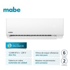 Aire acondicionado Mabe 12000 BTU con tecnología Ultra Clean Air y filtros de alta eficiencia