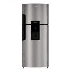 Nevera Mabe No Frost 415 litros inox RMP415YCU, vista frontal con despachador de agua